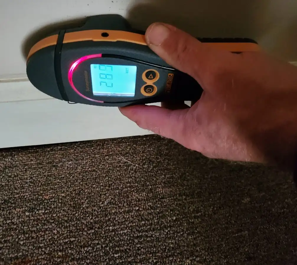 Moisture detection at baseboard during Storm Damage Restoration in Waller